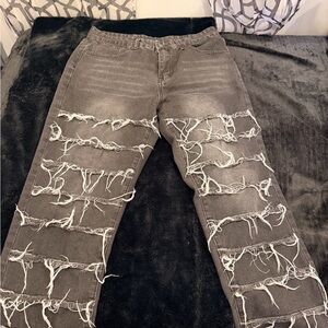 Stylish Gray Distressed Men's Slim Straight Jeans